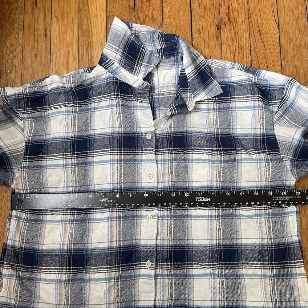 Madewell Flannel Crop Boxy Shirt Small Blue White Plaid Button Up Cute Basic - Picture 6 of 8